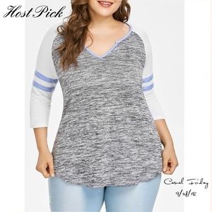 Plus Size Raglan Sleeve Ringer T-shirt - Gray